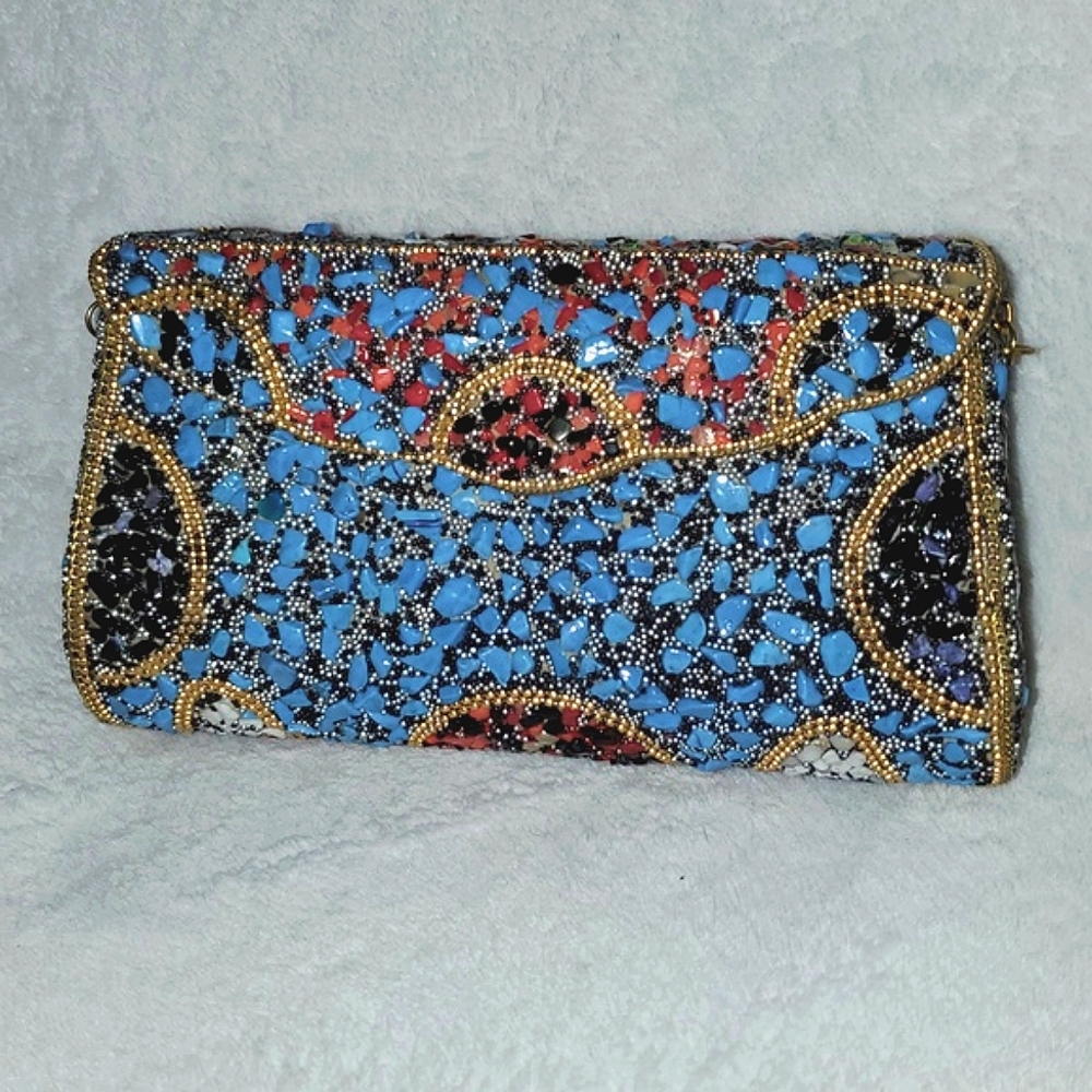 Mosaic Patterned Clutch with Chain Strap - Picture 12 of 12